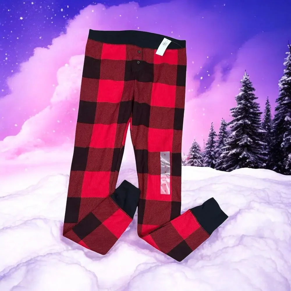 Old Navy Kids S Red Buffalo Plaid Thermal Leggings Bottoms Match the Fam Pants